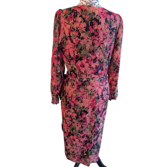 Sézane Armonie Dress Floral Faux Wrap Midi Red Pink Black Feminine Women's 38 - Picture 4 of 15